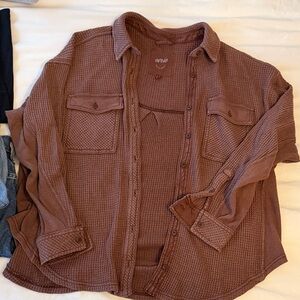 aerie women’s Lightweight Waffle Shirt Jacket in Brown - never worn!